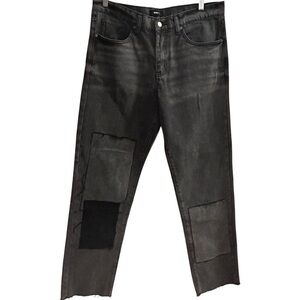 Novamen Men's Black Patchwork Denim Jeans Size 34‎ Straight Fit